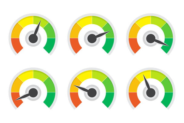 Set of level indicator gauges speedometer in a flat design - Vector, imagen