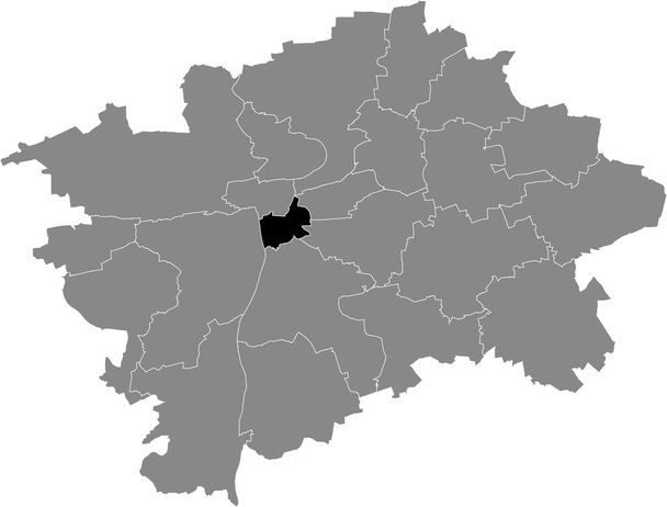 Schwarze Lagekarte des Prager Stadtbezirks Praha 2 insdide schwarzer Hauptstadtplan von Prag, Tschechische Republik - Vektor, Bild
