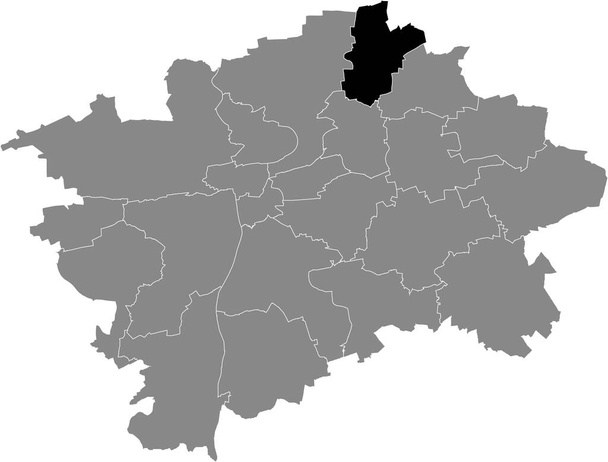 Schwarze Lagekarte des Prager Stadtbezirks Praha 18 insdide schwarzer Hauptstadtplan von Prag, Tschechische Republik - Vektor, Bild