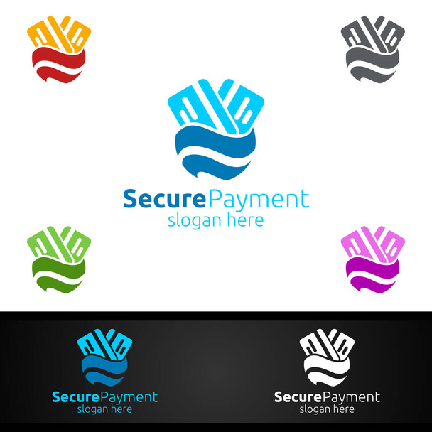 Veilig betalen Logo voor Veiligheid Online winkelen. Financiële transactie. Geld sturen. Logotype van de mobiele bankdienst - Vector, afbeelding
