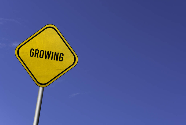 Growing - yellow sign with blue sky background - Photo, Image