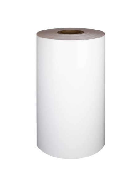 Roll of wrapping plastic stretch film on white background. Polypropylenové nebo polyethylenové role pro balení. - Fotografie, Obrázek
