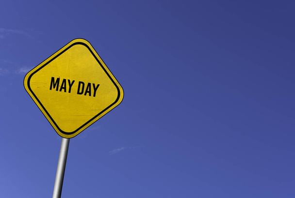 May Day - yellow sign with blue sky background - Photo, Image