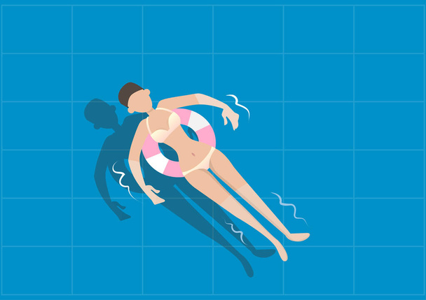 Una ragazza sdraiata in piscina in costume da bagno estivo - Vettoriali, immagini