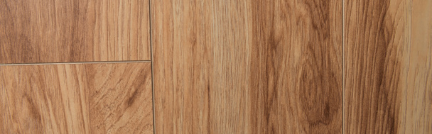 茶色のトップビュー、木製のラミネート床の背景、トップビュー、バナー - 写真・画像