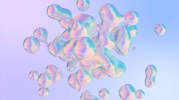 Holografische vloeibare blobs abstracte vloeiende animatie. 3d illustratie - Foto, afbeelding