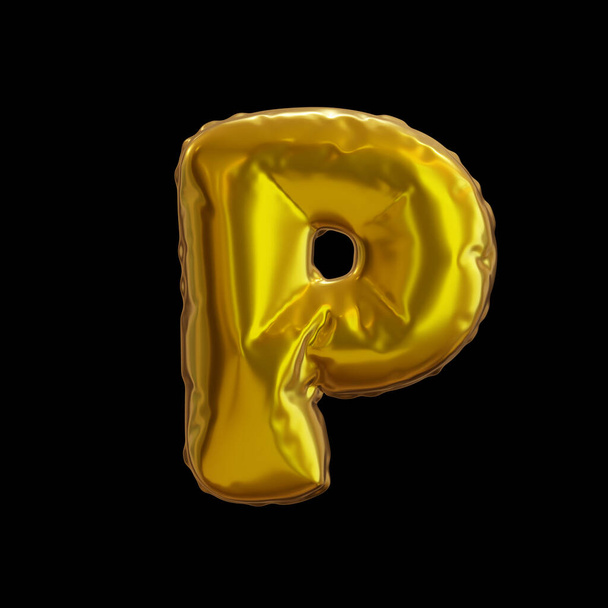 Golden Balloon Letter P, Realistic 3D Rendering on a black background - Photo, Image