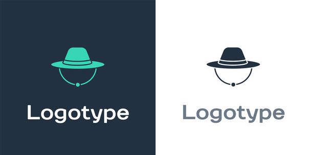 Logotype Camping hat icon isolated on white background. Beach hat panama. Explorer travelers hat for hunting, hiking, tourism. Logo design template element. Vector. - Vector, Image