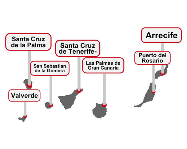 Nombre del lugar signos y mapa de las Islas Canarias - Vector, imagen