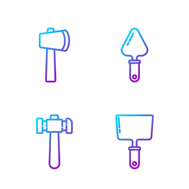 Set line Putty knife, Hammer, Wooden axe and Trowel. Gradient color icons. Vector. - Vector, Image