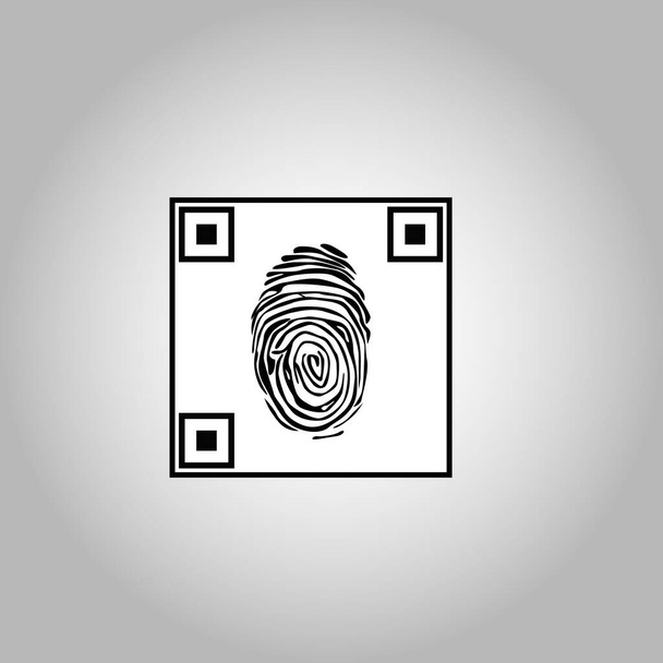 Impronta vettoriale nera isolata e codice QR su sfondo grigio. Illustrazione vettoriale. - Vettoriali, immagini
