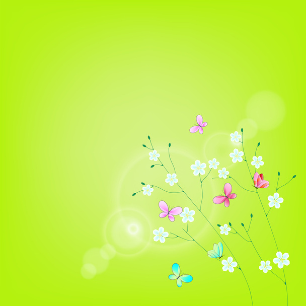 Summer background with flowers and butterflies. - Вектор,изображение