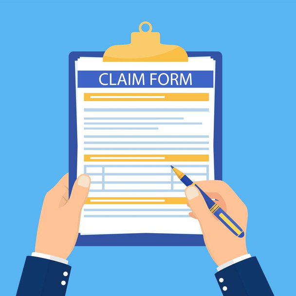 Hand hold clipboard with claim form on it - Vector, Image