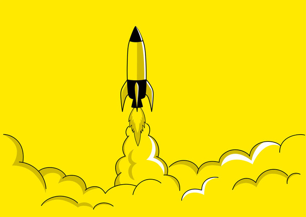 Eenvoudige platte vector illustratie van een raketlancering, concept voor startende bedrijven - Vector, afbeelding