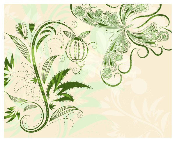 Vector floral background with butterfly - Wektor, obraz