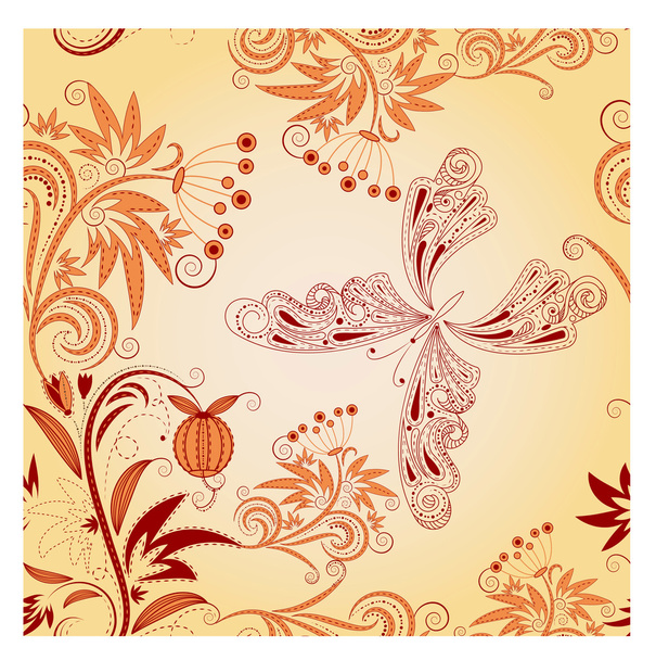 Vector seamless floral background with butterfly. clipping mask. - Διάνυσμα, εικόνα