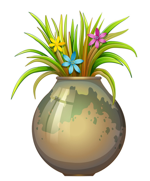 A big flowervase with flowering plants - Vector, Image