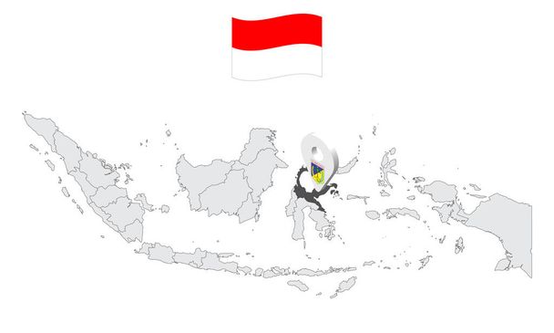 Location of Province Central Sulawesi on map Indonesia. 3d Central Sulawesi flag map marker location pin. Quality map with Provinces of Indonesia for your web site design, app, UI. EPS10. - Vector, Image