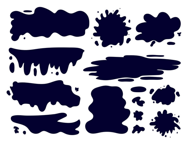 Hand drawn set of splashes of ink, paints of various shapes. Design element for stickers, label, banner, icon design. Vector illustration, imitation of feather and brush drops. - Vector, Image