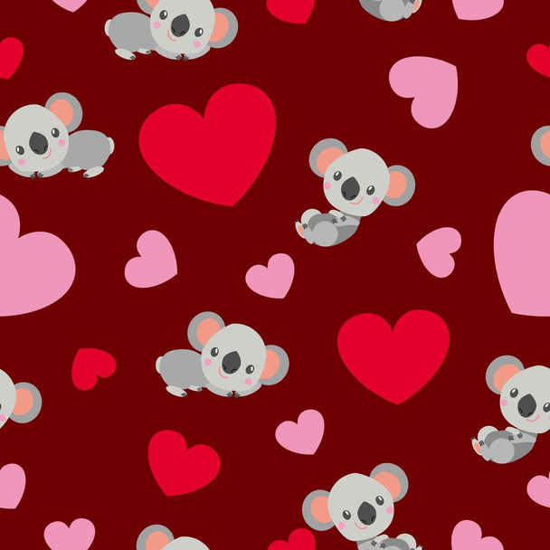 Svatého Valentýna. Bezproblémový vzor s červeným a růžovým srdcem. Fialové pozadí. Dekorativní ozdoba. Láska a romantika. Šablona pro pohlednice, tapety, textil, scrapbooking a balicí papír - Vektor, obrázek