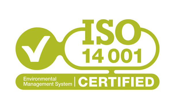 ISO 14001 сертифицированный бейдж в плоском стиле - Вектор,изображение