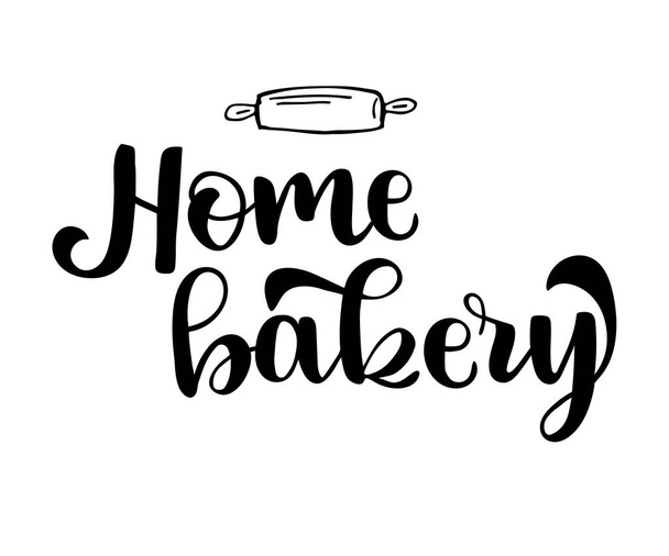 rolling pin and home bakery lettering on white background - Wektor, obraz