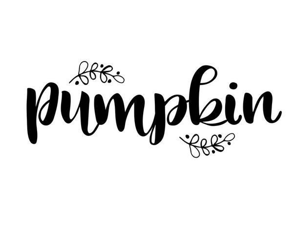pumpkin cursive lettering with twigs isolated on white background - Vecteur, image