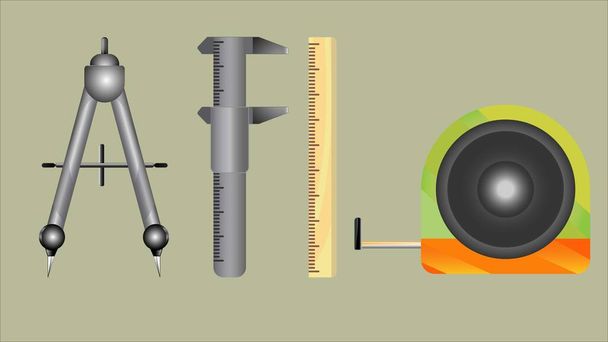  drawing tools compasses, calipers, ruler, tape measure - Vector, Image