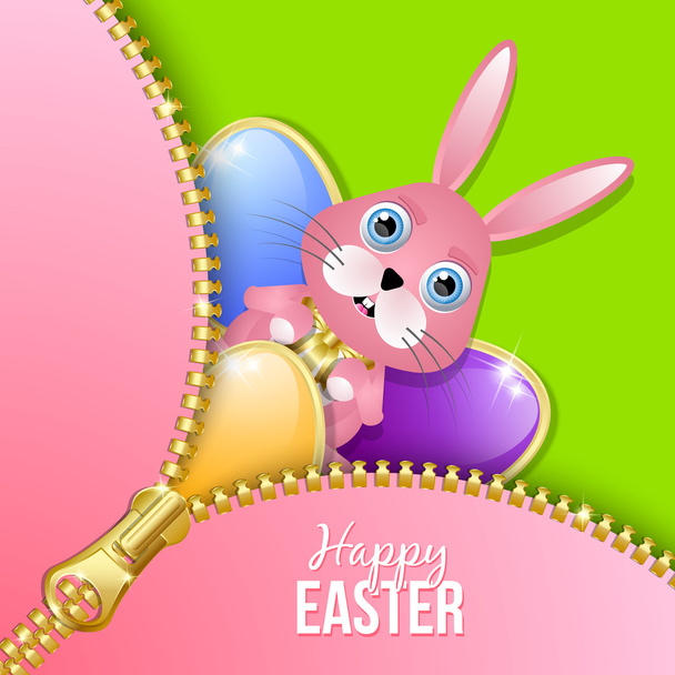 Easter eggs and bunny with zipper - Vector, afbeelding