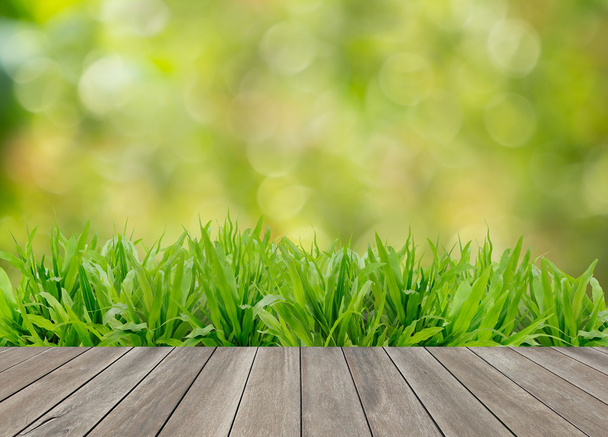Wooden floor and grass - Photo, Image