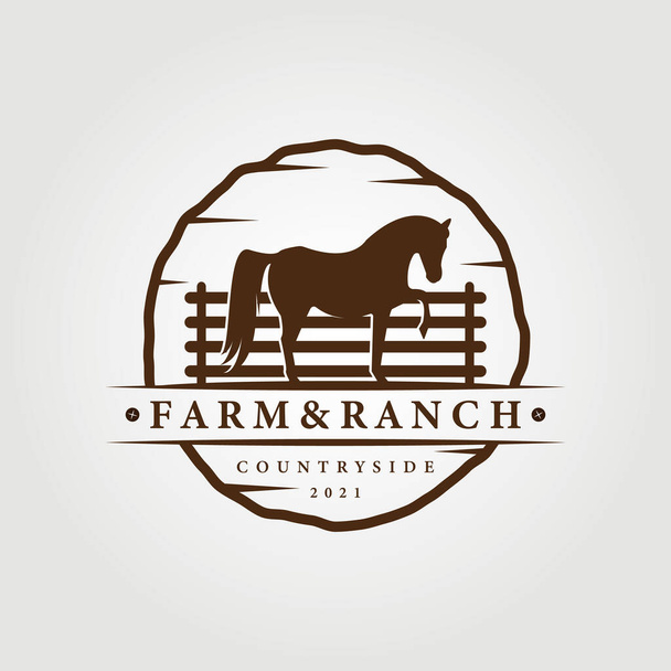 ferme, logo ranch, logo cheval illustration vectorielle graphique, icône licorne, ferme vintage et logo ranch - Vecteur, image