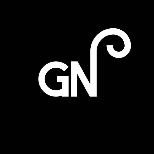Дизайн логотипа GN на чёрном фоне. Концепция логотипа GN creative initials. Дизайн букв. Дизайн белых букв GN на чёрном фоне. G N, g n logo - Вектор,изображение