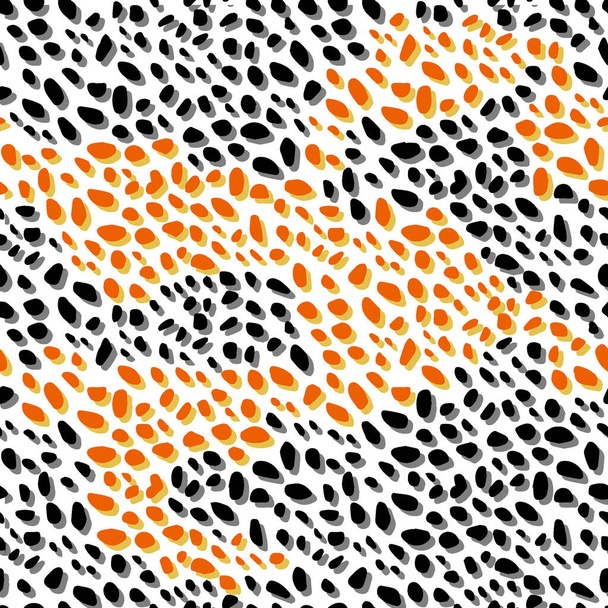 Patrón completo de piel de animal de guepardo de leopardo sin costura. Ornamental Naranja Negro Diseño para las mujeres impresión de tela textil. Adecuado para el uso de moda. - Vector, Imagen
