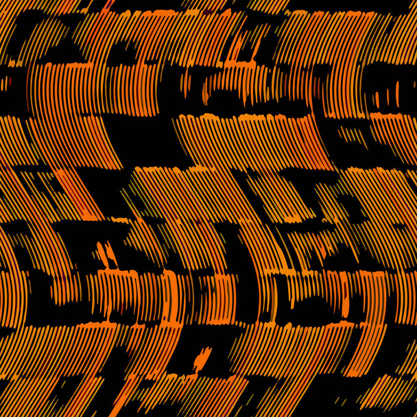 Vollständiges Muster nahtloser Wellenlinien für den Stoffdruck. Vertikales orangefarbenes Design, geeignet für den Druck auf Frauenkleider. Endlose Muster für Abendkleid Stoff. - Vektor, Bild