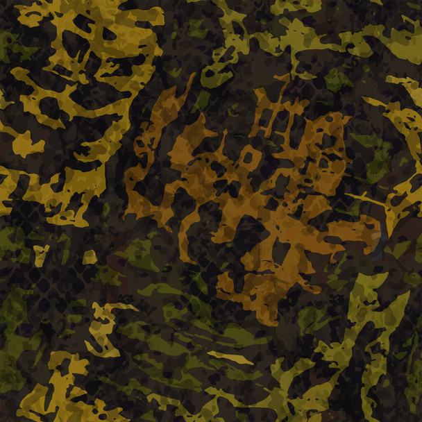 Full Seamless Dirty Army Camouflage Pattern Texture Vector. Military Camo Skin for Decor and Textile. Old Army masking design for hunting textile fabric printing and wallpaper. - Vector, Image