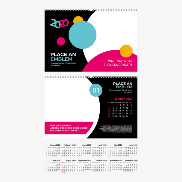 Schreibtischkalender für 12 Monate, modernes Grafikdesign, A5-Vorlage für Foto und Text, geometrischer Hintergrund - Vektor, Bild