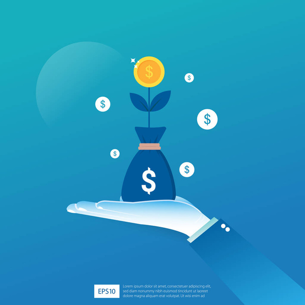 Finance performance of return on investment roi concept with hand symbol. income salary rate increase. Business vector illustration - Vector, imagen