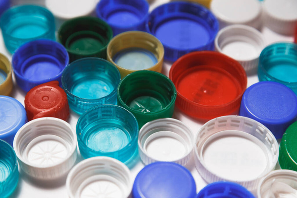 Plastic caps background. Recycling concept - Photo, Image