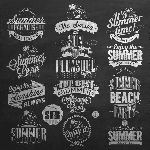 Retro Elements for Summer Calligraphic Designs On Chalkboard - Photo, Image