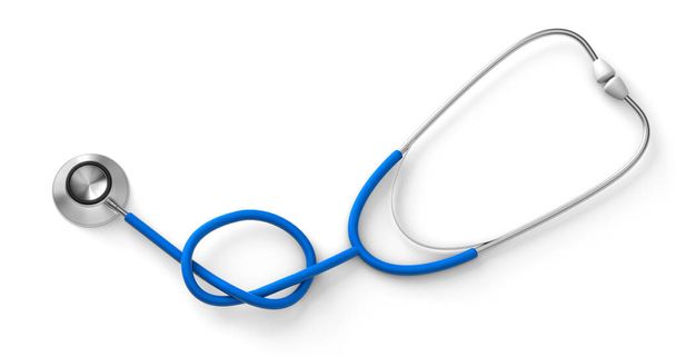 Stethoskop in Form eines Knoten, Symbol des Verbots oder der Verweigerung medizinischer Behandlung. isoliert auf weißem Hintergrund. 3D-Darstellung - Foto, Bild