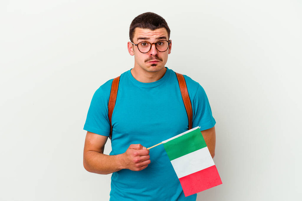 Nuori valkoihoinen opiskelija mies Italian lippu - Valokuva, kuva