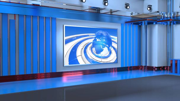 Estúdio de notícias, pano de fundo para programas de TV .TV On Wall.3D Virtual News Studio Background, ilustração 3D - Foto, Imagem