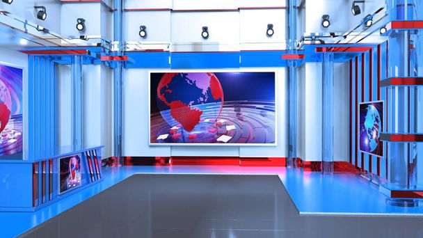 Nieuws Studio, Achtergrond voor TV Shows .TV On Wall.3D Virtual News Studio Achtergrond, 3D illustratie - Foto, afbeelding