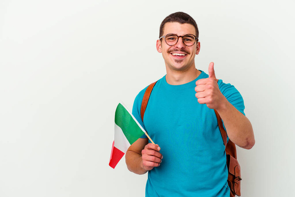 İtalyan bayrağı taşıyan beyaz bir öğrenci. - Fotoğraf, Görsel
