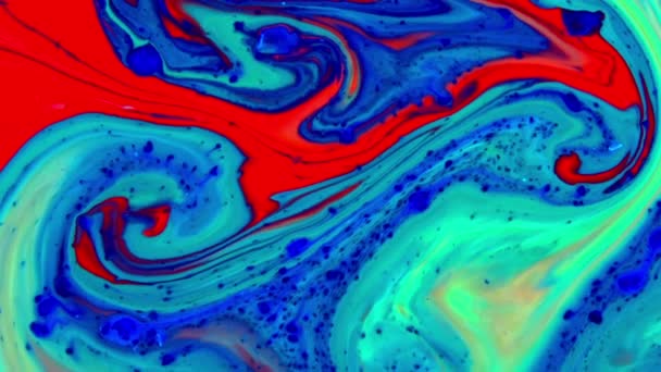 Vórtice orgánico abstracto, hipnotización surrealista sin fin en esparcimientos de pintura coloridos superficiales detallados - Metraje, vídeo