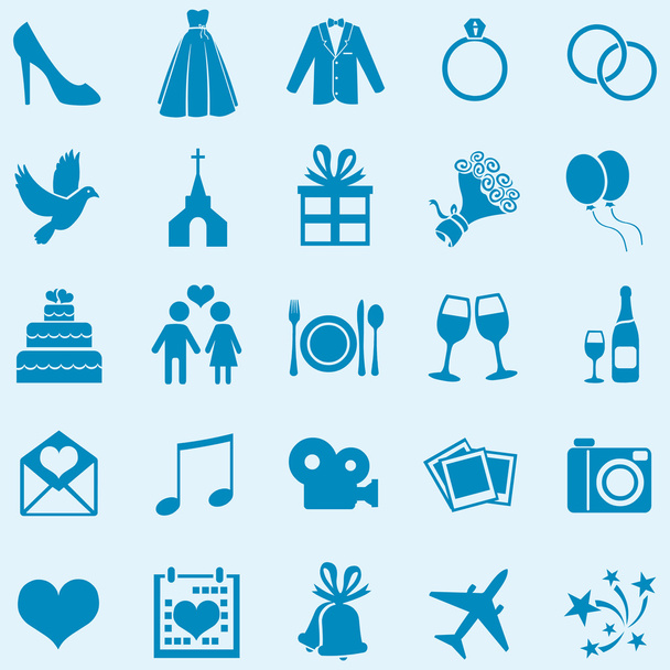 Conjunto de vetores de 25 ícones de casamento azul
 - Vetor, Imagem