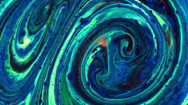 Vórtice orgánico abstracto, hipnotización surrealista sin fin en esparcimientos de pintura coloridos superficiales detallados - Imágenes, Vídeo