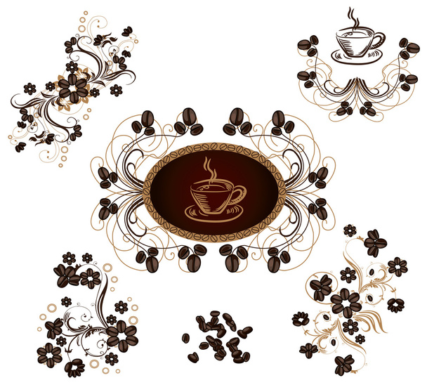 Цветочные элементы дизайна с кофейными зёрнами
 - Вектор,изображение