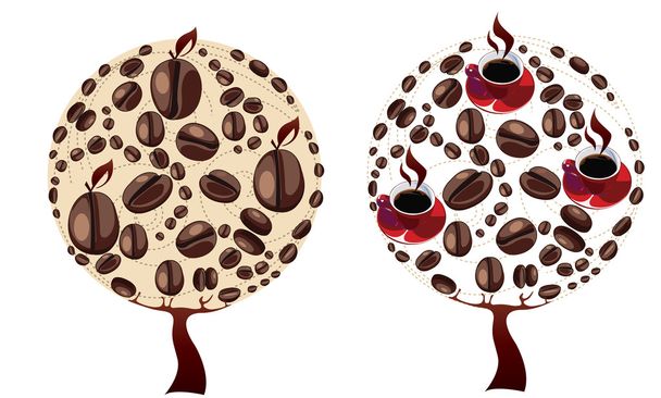 Granos de café y tazas de café árboles
 - Vector, imagen