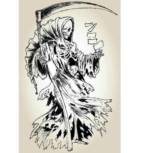 Grim Reaper em capa com foice
 - Vetor, Imagem